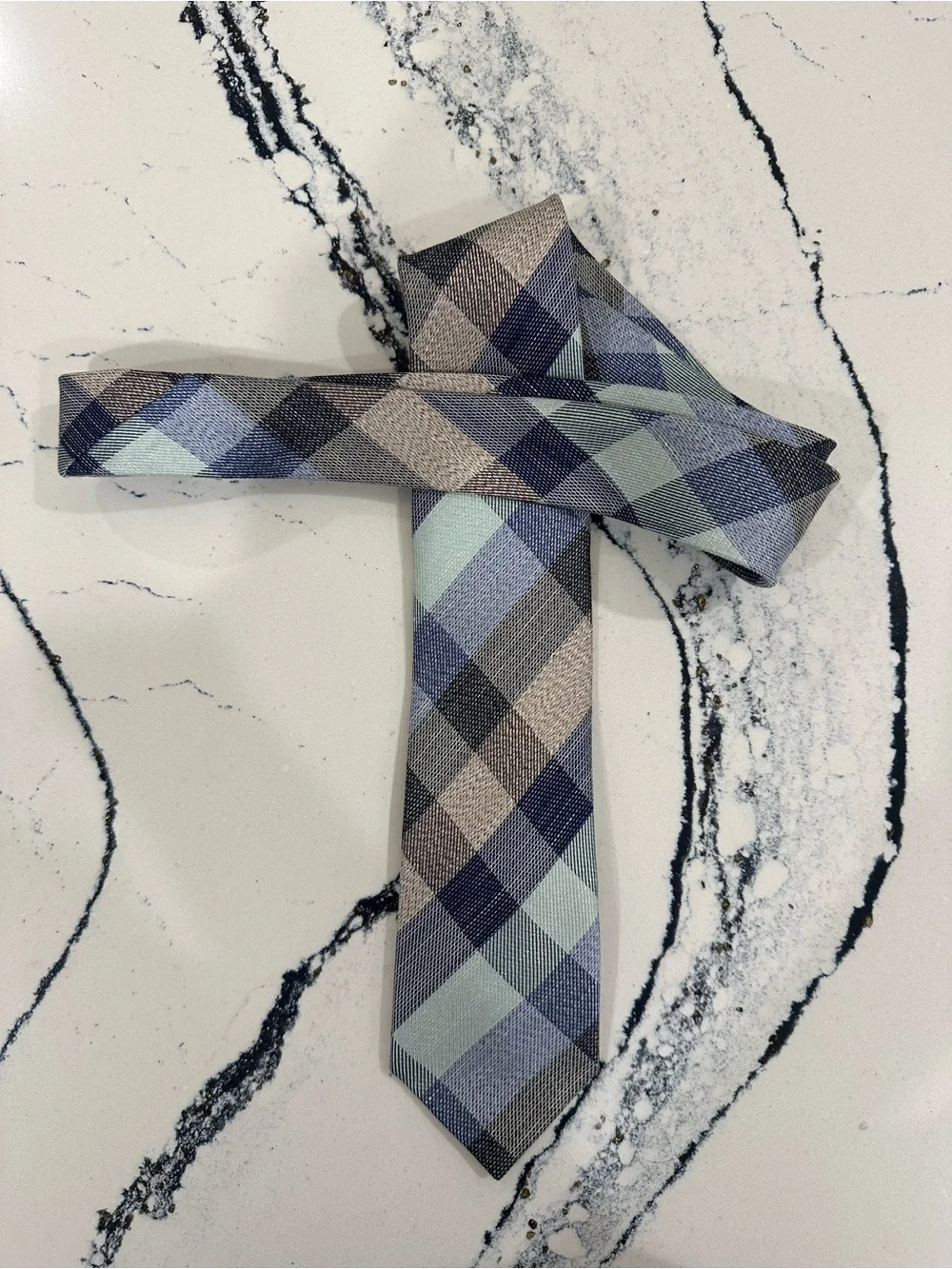 Plaid Men's Tie in Navy, Gray and Brown Tones